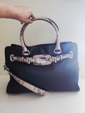 Euc Michael Kors Hamilton Black Snakeskin Shoulder Bag XL